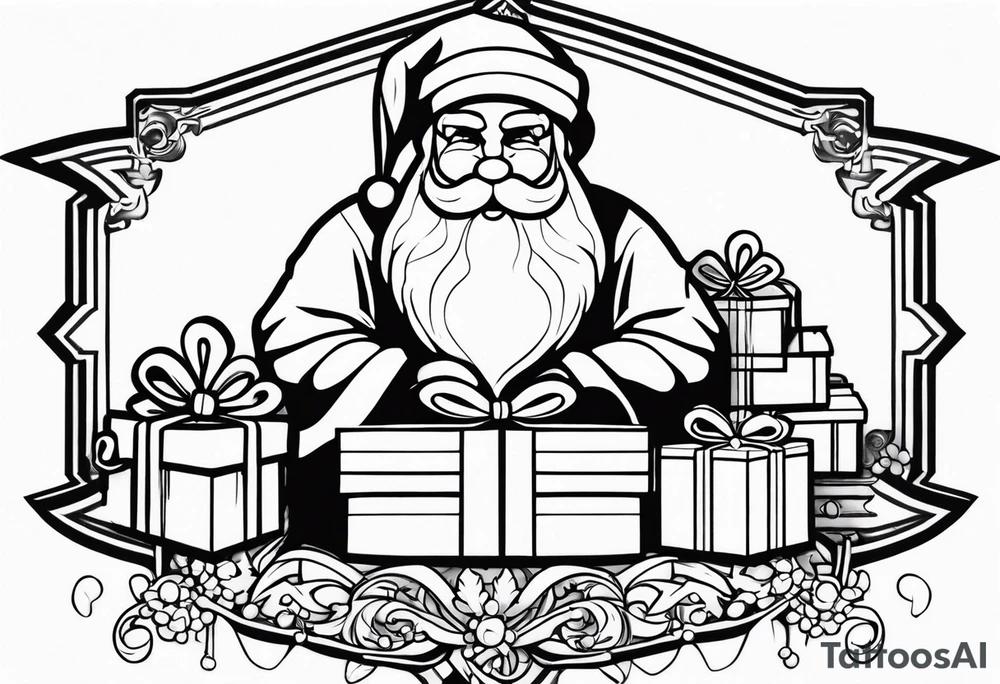 Santa with presents tattoo idea