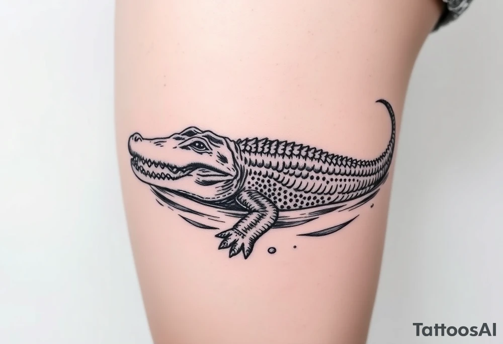 powerful crocodile swimming in water tattoo idea