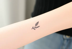 laurel branch with one leaf inverted tattoo idea