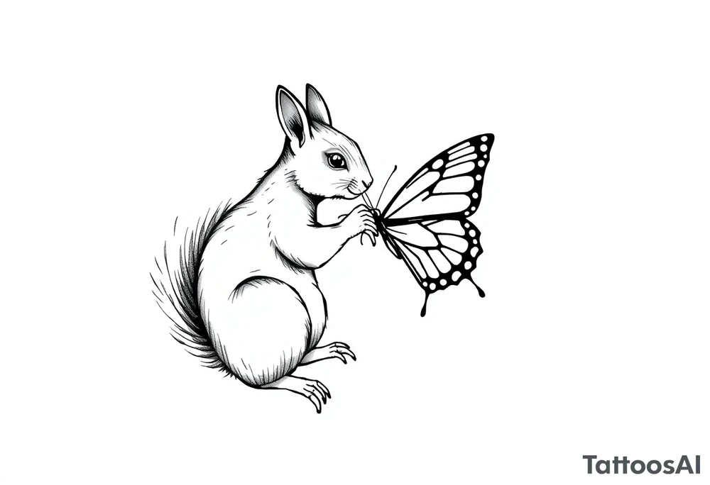 Squirrel kissing butterfly tattoo idea