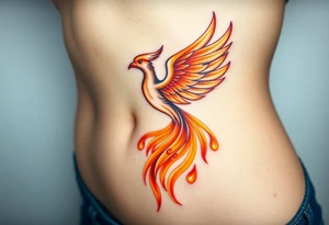 magnificent phoenix rising from golden flames with trailing embers tattoo idea