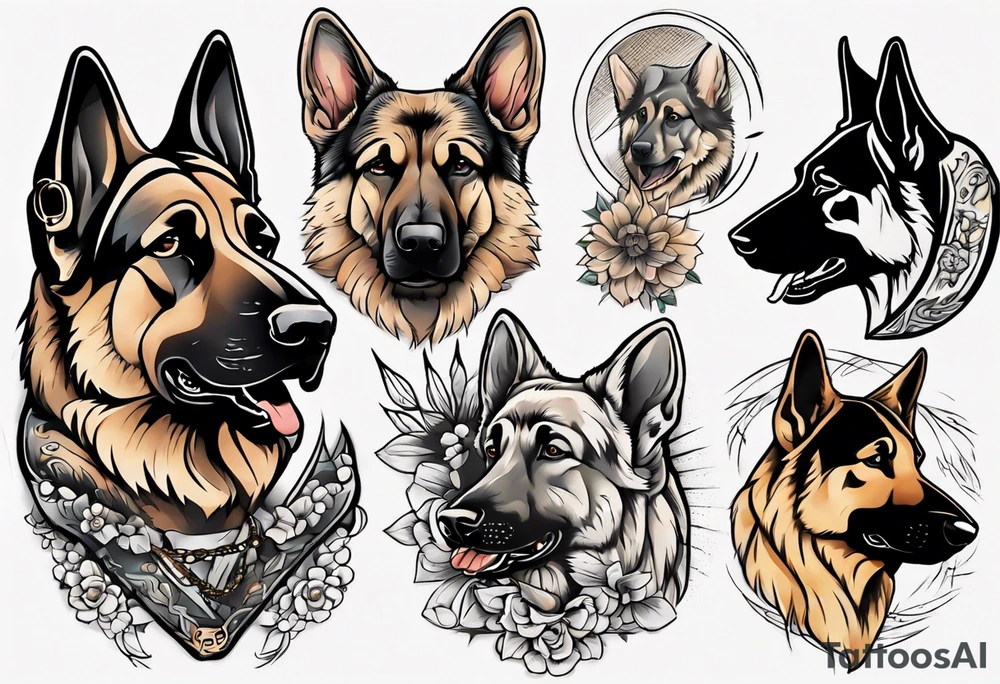 German shepherd portrait tattoo idea