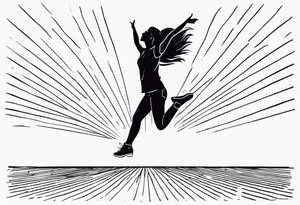 Ugly woman standing with bent knees on a dancefloor pointing her fingers up in the sky yelling "woop woop" tattoo idea
