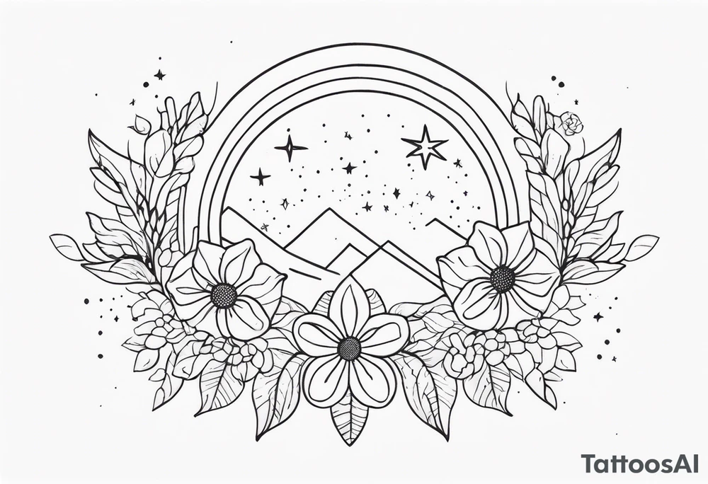 fine line with sun, stars, floral, dots. Sternum tattoo tattoo idea