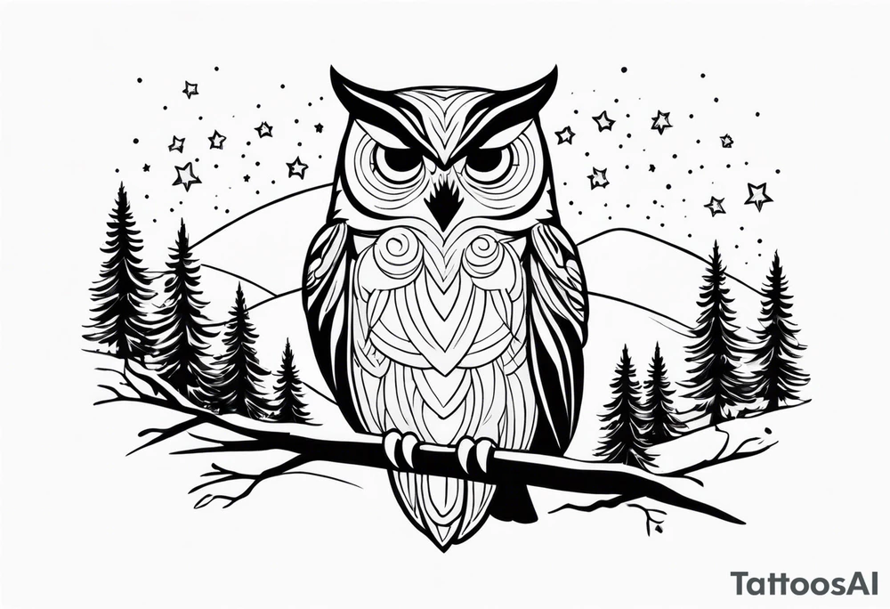 Winter night sky, owls, quarter sleeve tattoo idea