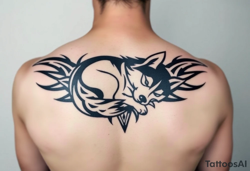 Majestic Siberian husky curled up napping tattoo idea