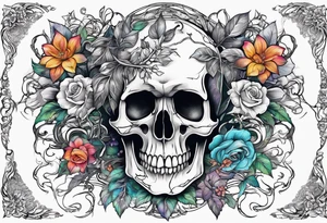 a skull with vines and flowers growing out of it tattoo idea