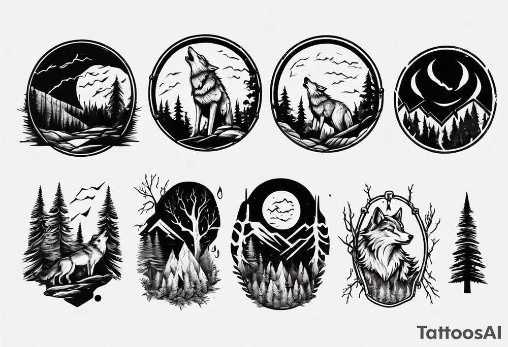 thunderstorm over a forest with a wolf howling on drums tattoo idea thunderstorm over a forest with a wolf howling on drums tattoo idea