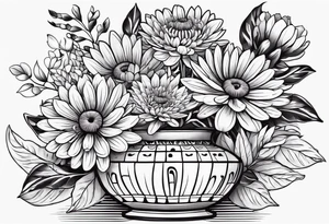 Un vase Grec avec 2 fleurs nénuphars, 1 fleur CHRYSANTHEMUm, et une violette tattoo idea