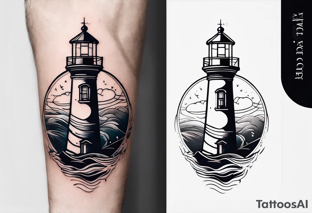 tatouage minimaliste d'un trait du phare des poulains a belle-ile en mer tattoo idea