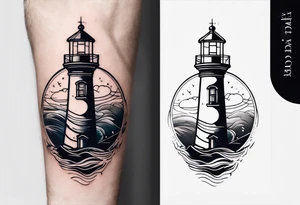 tatouage minimaliste d'un trait du phare des poulains a belle-ile en mer tattoo idea