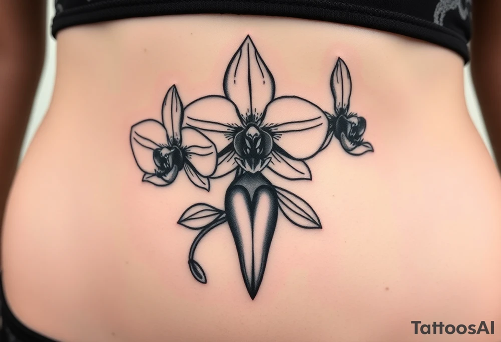 3 Orchid realistic with a mix with vagina tattoo idea