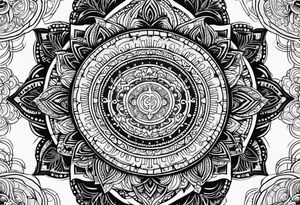 Mandala tattoo that incorporates yin and yang and music tattoo idea