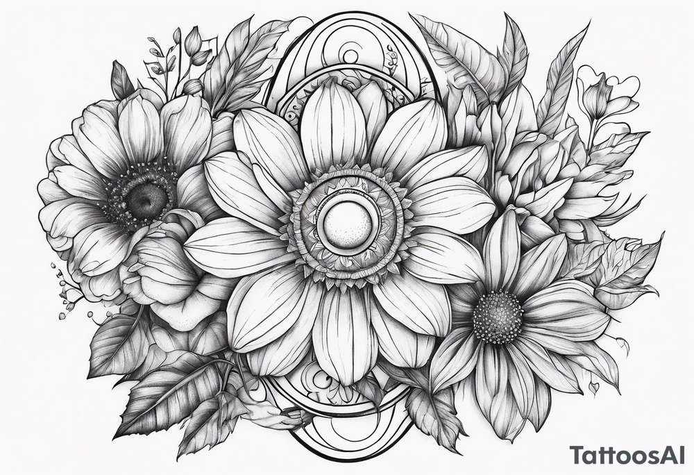 Lunar phases Virgo flowers tattoo idea