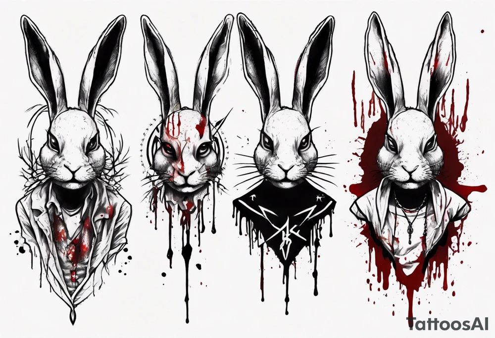 rabbit with bloody face and satanic symbol on its forehead tattoo idea