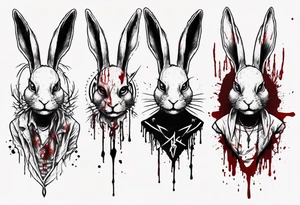 rabbit with bloody face and satanic symbol on its forehead tattoo idea