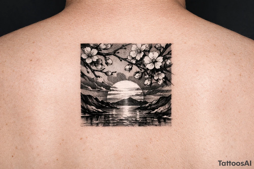 Cherry blossoms at sunset tattoo idea