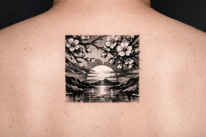 Cherry blossoms at sunset tattoo idea