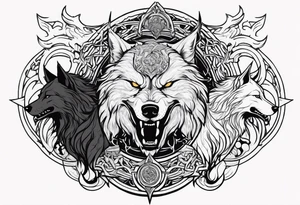 Odin Vs Fenrir with suminagashi art tattoo idea