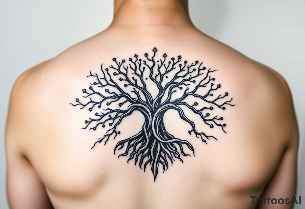 hiv positive mystical tree of life with cosmic roots and celestial branches tattoo idea
