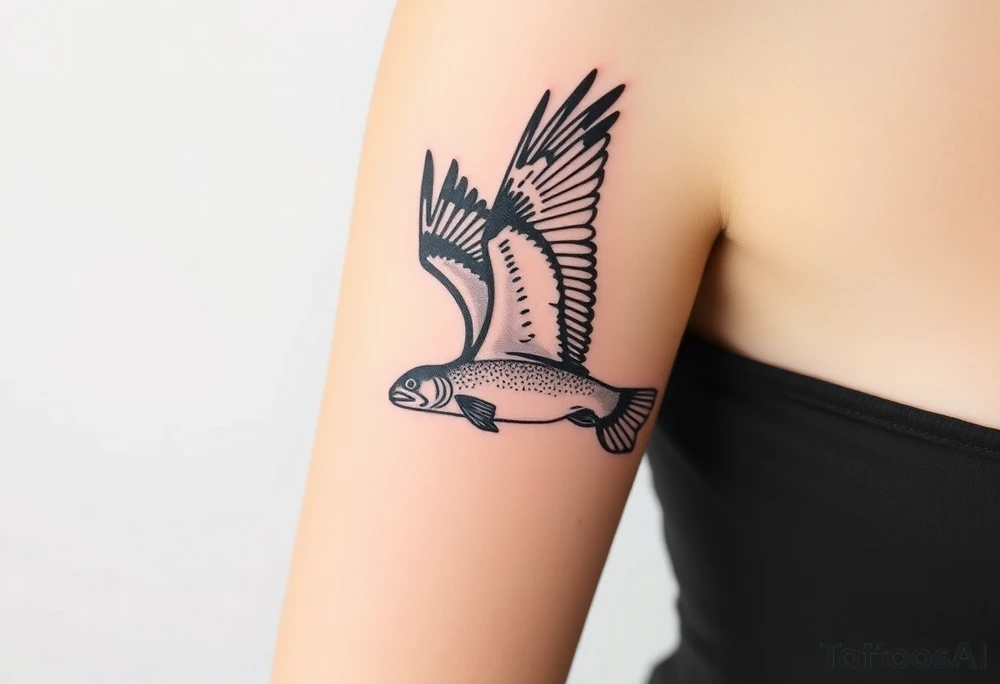 Osprey in flight with a trout grasped between its talons tattoo idea