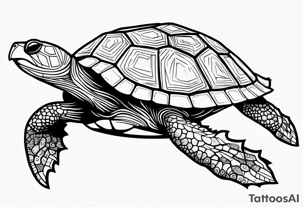 tropical psychedelic turtle, aerial view, from above, high perspective tattoo idea