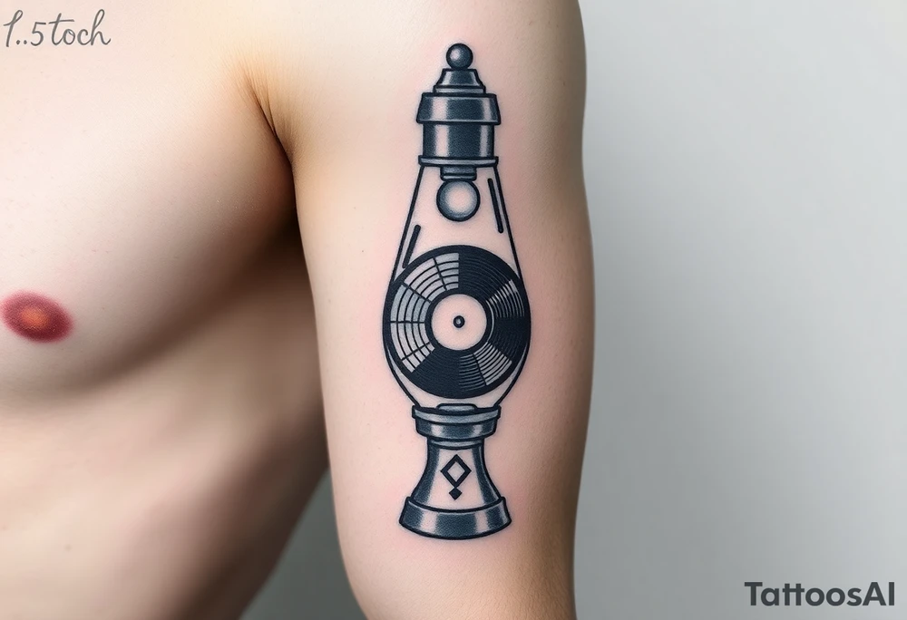 lava lamp with a disco ball and vinyl record floating inside of it tattoo idea