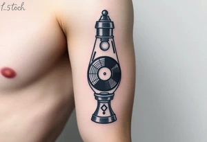 lava lamp with a disco ball and vinyl record floating inside of it tattoo idea