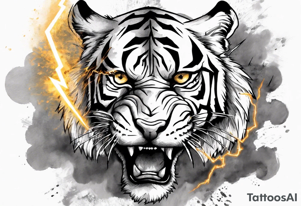 mythical ferocious tiger with lightning around it. The tattoo is for a forearm sleeve tattoo idea