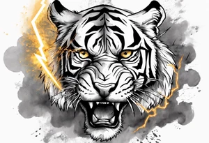 mythical ferocious tiger with lightning around it. The tattoo is for a forearm sleeve tattoo idea