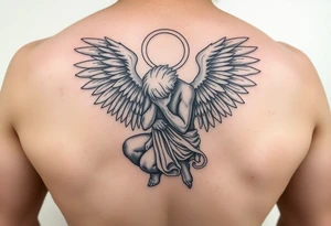 Buff Fallen angel on his knees tattoo idea