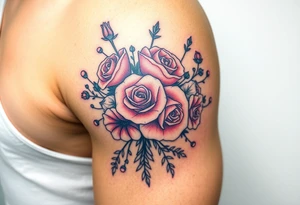 vintage bouquet of wild roses and meadow flowers with morning dew tattoo idea
