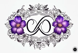 Infinity symbol made with violet, rose, larkspur and aster birth flowers on one
 side of the symbol the date 8.30.1997 on the other side tattoo idea