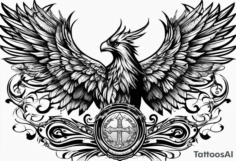 the word Glenn on a banner and angel wings tattoo idea