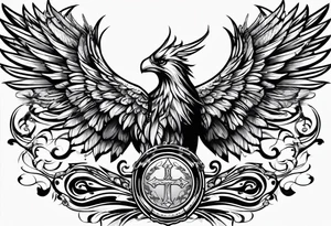 the word Glenn on a banner and angel wings tattoo idea
