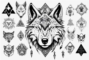 wolf head with zelda symbols mixed into the design tattoo idea