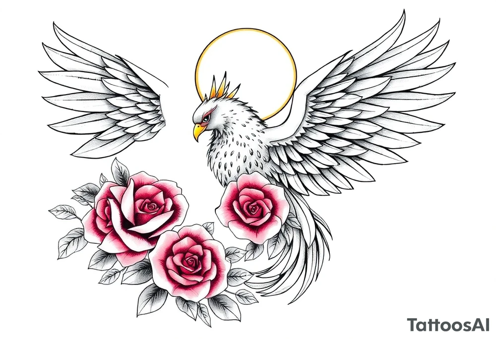 Fenix con rosas y la luna tattoo idea