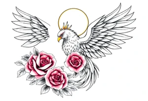 Fenix con rosas y la luna tattoo idea