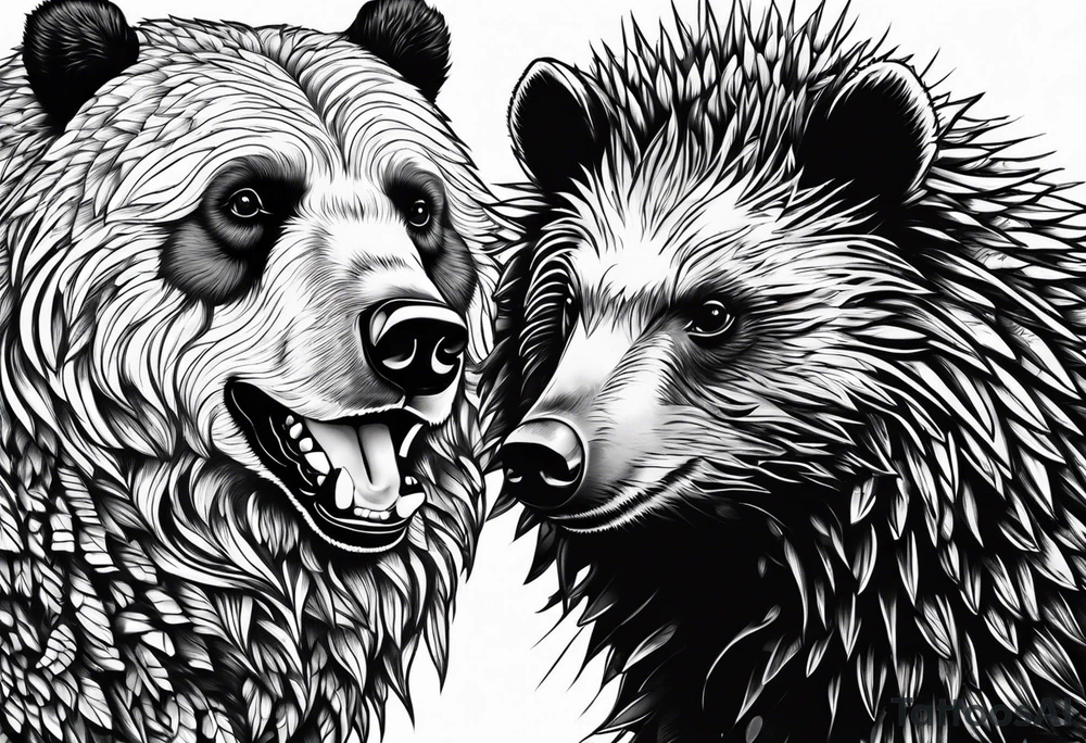 a growling bear and a hedgehog together. tattoo idea
