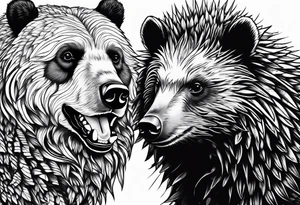 a growling bear and a hedgehog together. tattoo idea