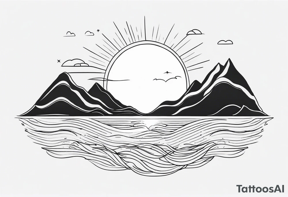 Line art minimalist sun mountain ocean simple 
Basic one line tattoo idea