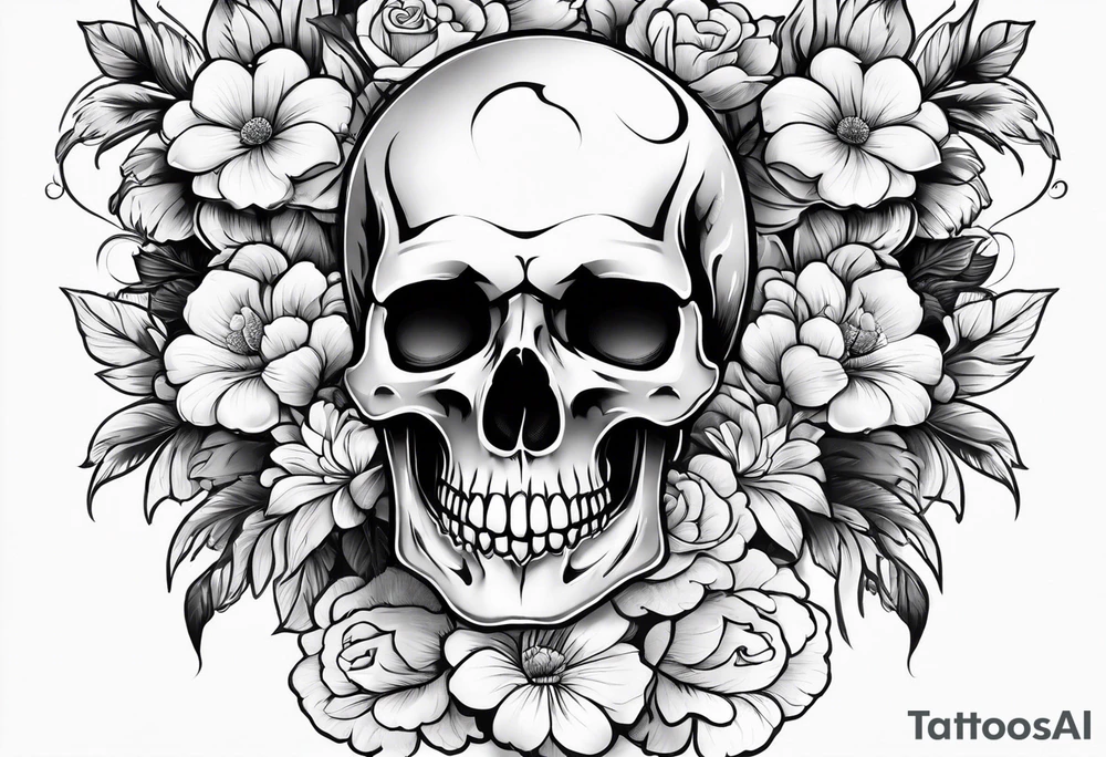 Skull and flowers arm sleeve tattoo idea