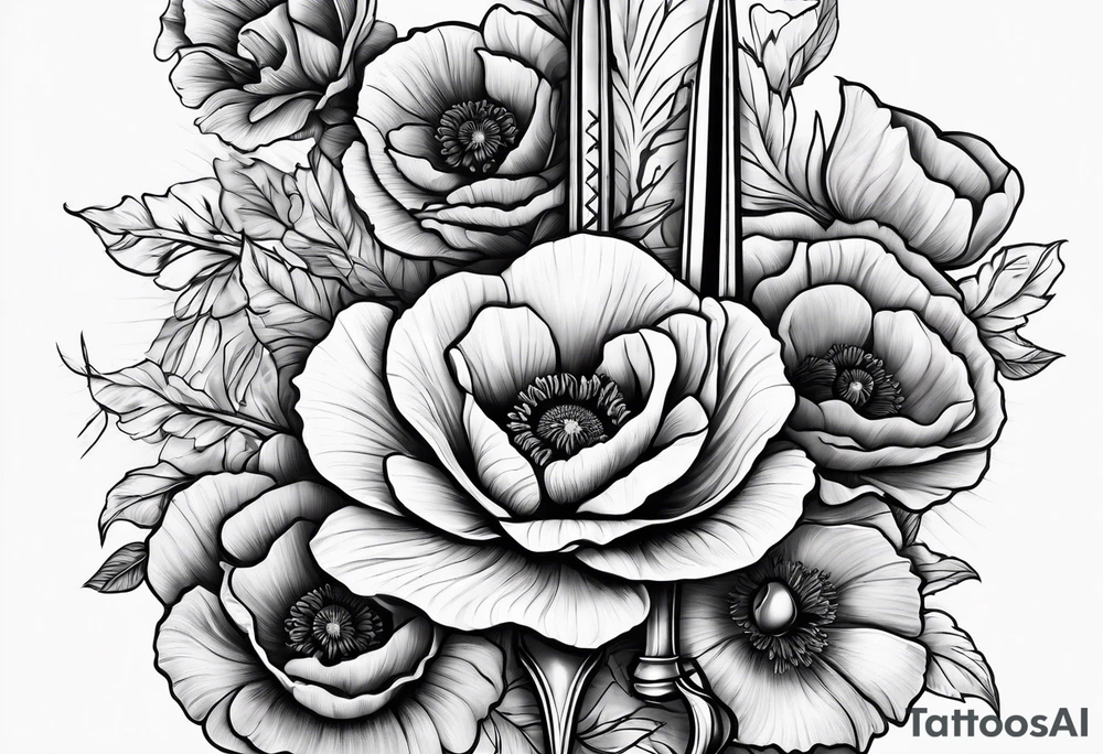 Dagger with poppies tattoo idea