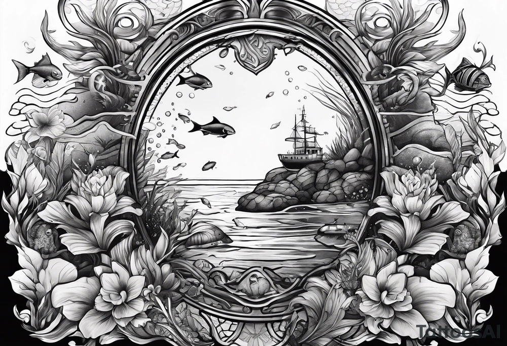 Underwater diving scene tattoo idea