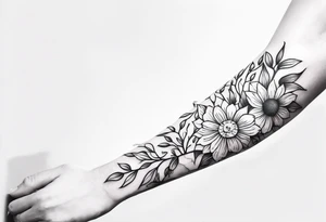 Sleeve tattoo. Vines wrapping around the arm. Flowers and a sun. tattoo idea
