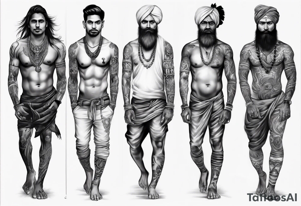 indian man realistic leg sleeve tattoo idea