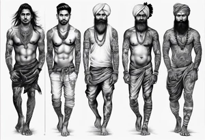 indian man realistic leg sleeve tattoo idea