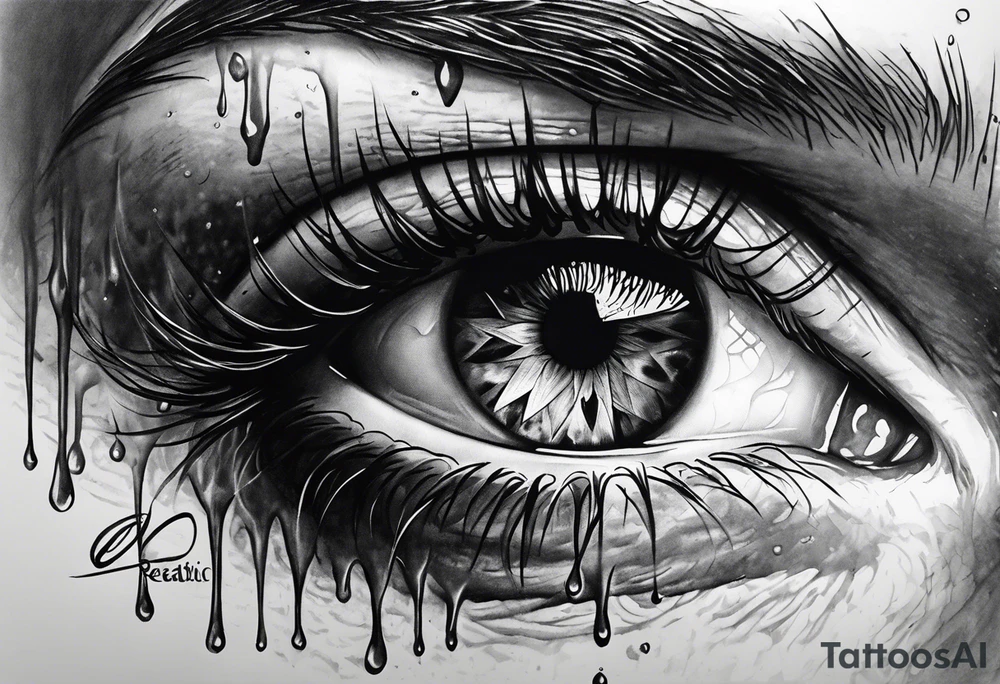 Realistic eye crying tears of tragedy death and betrayal tattoo idea
