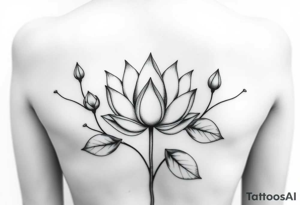 Lotus unalome with stems and leaves underboob tattoo idea