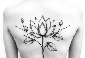 Lotus unalome with stems and leaves underboob tattoo idea
